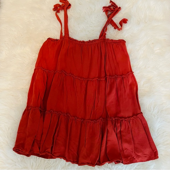 LE LIS Mini Dress Never Let You Down Rust Orange Tie-Strap Tiered Bow - Picture 2 of 8